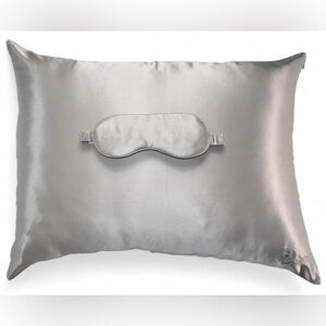 *NEW* Silk Pillowcase & Eye Mask Set w/ Satin Pouch - Silver/Grey Size King